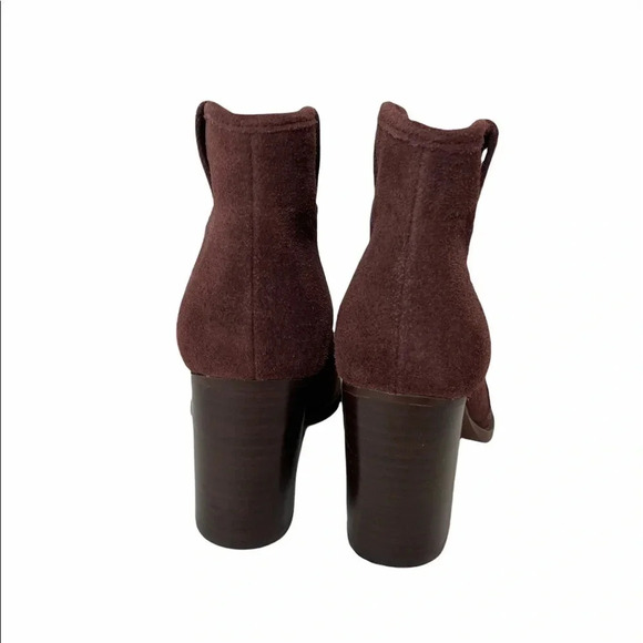 Splendid | Burgundy Suede Stacked Heel Ankle Boots - Picture 4 of 9